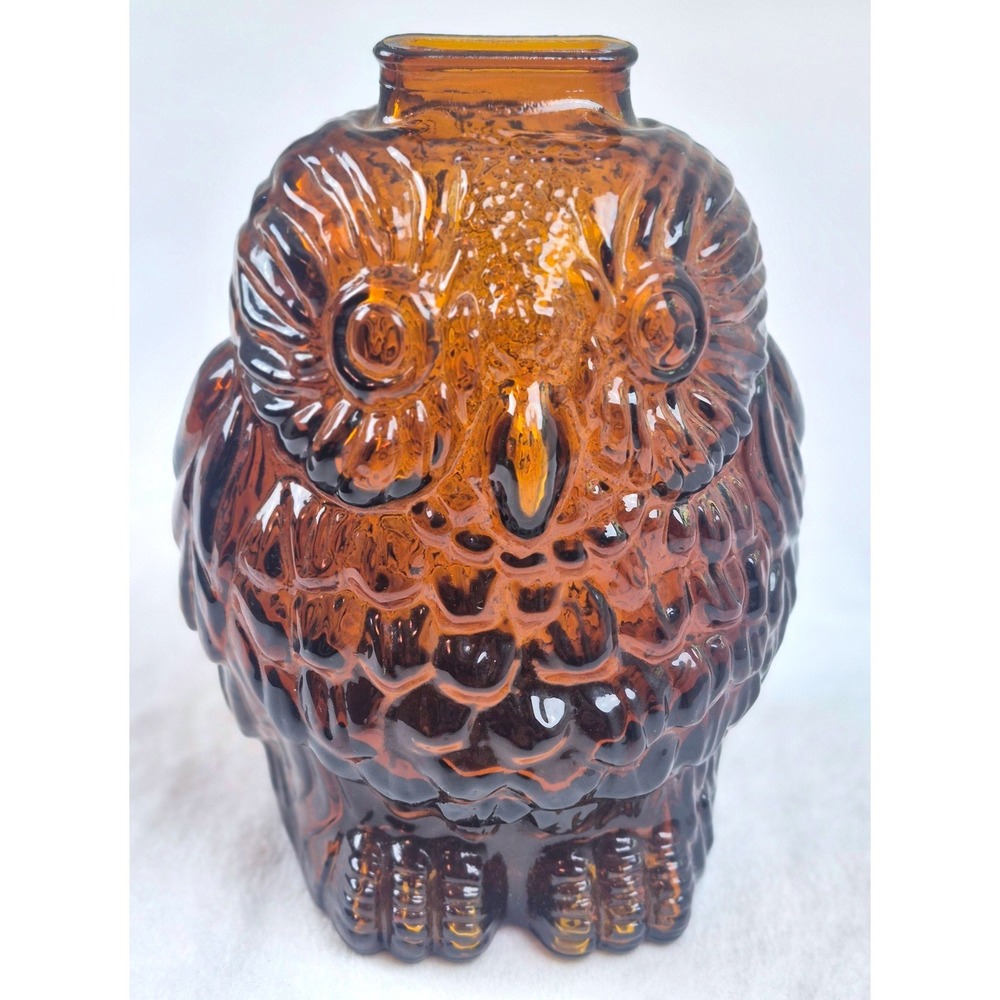 Vintage Wise Old Owl Amber Glass Bank Made in Canada Collectible Figurine - Picture 3 of 11